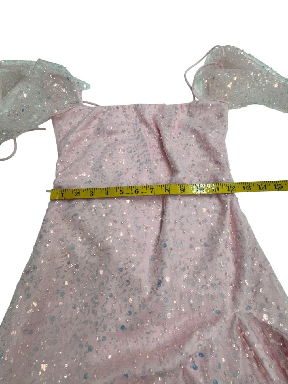 Sequin Flare Long Sleeve Dress in Pink. - Picture 7 of 10